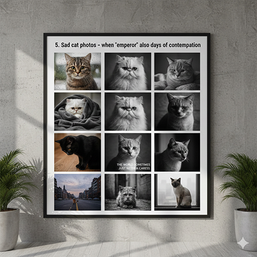 ảnh mèo buồn với biểu cảm trầm tư cô đơn tone nghệ thuật trắng đen