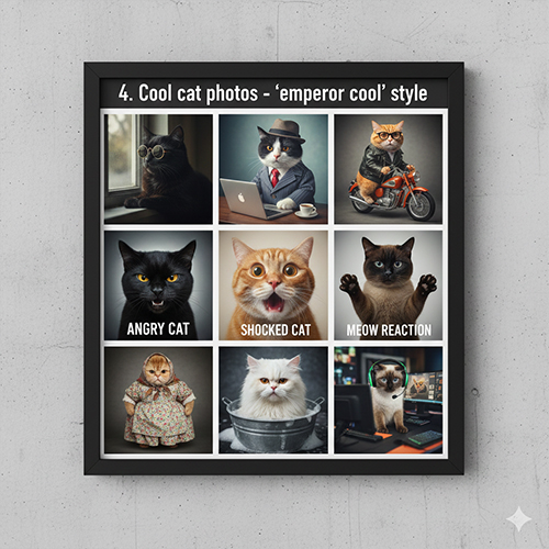 ảnh mèo ngầu với phong cách hoàng thượng cool đeo kính mặc đồ chất và meme hài