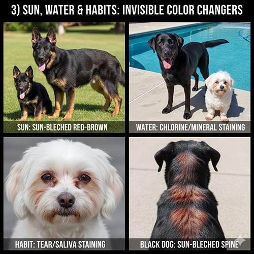 Chó đổi màu lông do ánh nắng, nước hồ bơi và thói quen liếm để lại vệt màu