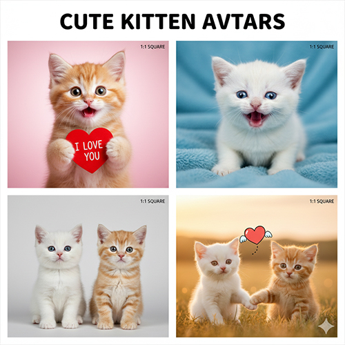 Avatar mèo con cute với biểu cảm đáng yêu, phù hợp làm ảnh đại diện mạng xã hội