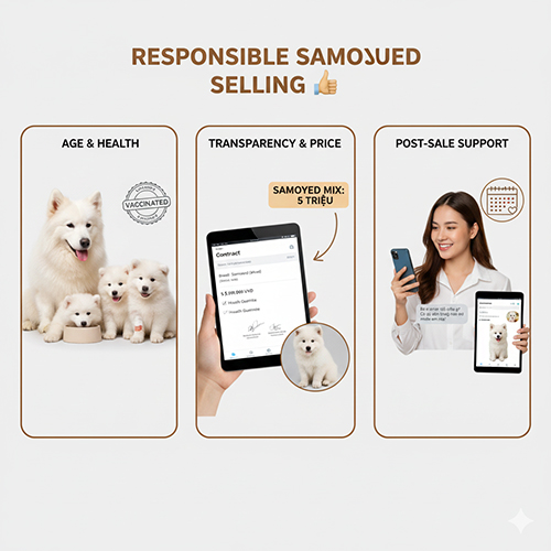 Người bán chó Samoyed cần minh bạch, giao đúng tuổi và hỗ trợ sau bán