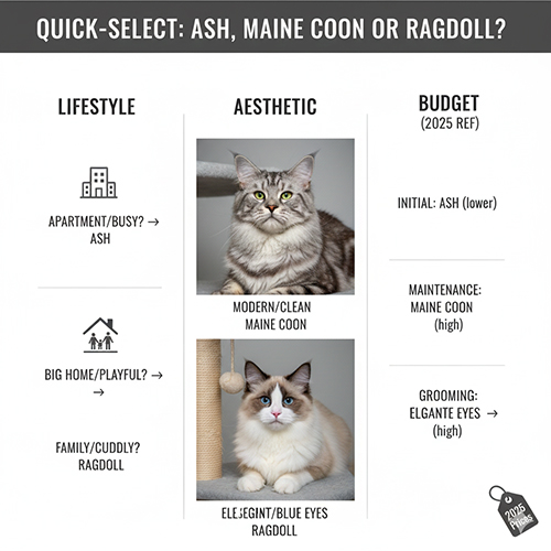 Bảng chọn nhanh giúp xác định bạn hợp mèo Mỹ ASH Maine Coon hay Ragdoll theo lối sống