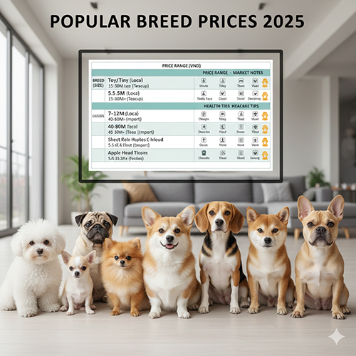 Bảng giá chó cảnh theo giống phổ biến và mức giá tham chiếu tại Việt Nam