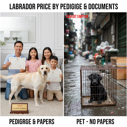 bang gia cho labrador theo thuần chung va giay to vkafci so sanh voi labrador khong giay