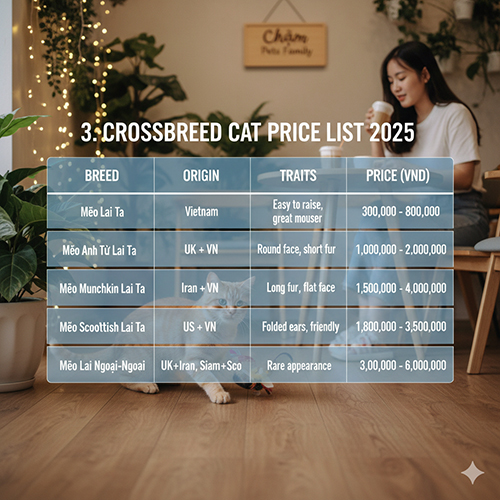 Bảng giá mèo lai tại Việt Nam theo từng dòng lai với nguồn gốc, đặc điểm và mức giá tham khảo