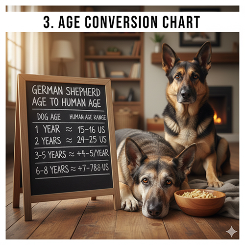 Bảng quy đổi tuổi chó Becgie Đức sang tuổi người theo từng giai đoạn