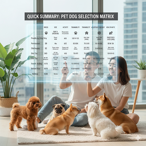 Bảng matrix tóm tắt giúp chọn top chó cảnh phù hợp mục tiêu nuôi trong căn hộ
