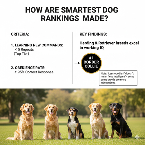 Tiêu chí xếp hạng loài chó thông minh nhất với Border Collie đứng số 1