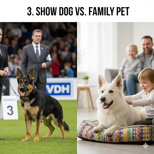 So sánh chó Becgie thi show ngoại hình và chó Becgie trắng nuôi làm thú cưng trong gia đình