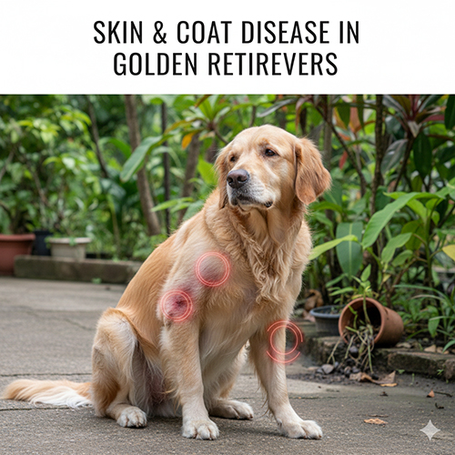 Golden Retriever bị tổn thương da và rụng lông – minh họa bệnh da lông thường gặp