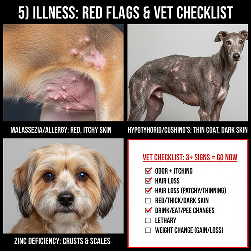 Chó đổi màu lông do bệnh da và nội tiết với dấu hiệu đỏ cần đi thú y