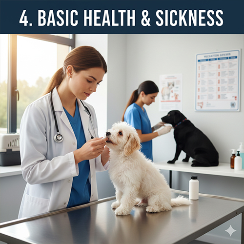 Khám sức khỏe cơ bản cho chó tại phòng khám thú y với bác sĩ và bàn khám