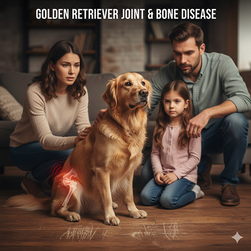 Golden Retriever bị đau khớp, hình minh họa bệnh xương khớp thường gặp ở Golden