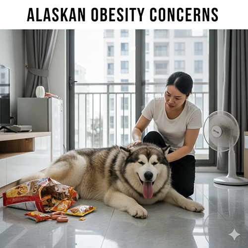 Chó Alaska bị béo phì khi nuôi trong căn hộ chung cư do ăn nhiều và ít vận động