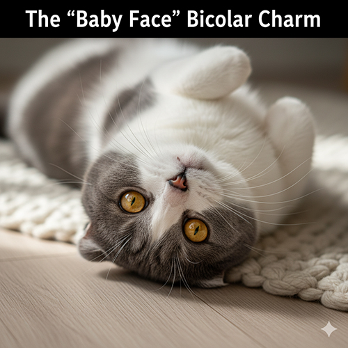 meo scottish fold bicolor nam nguoc nguoi tren san gan tham det, mat vang, anh sang tu nhien