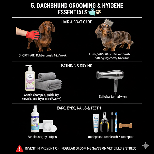 Bộ phụ kiện chăm sóc lông, da, tai, mắt, móng và răng cho chó Lạp xưởng