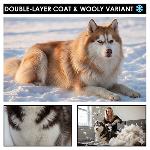 Bộ ảnh Husky lông hai lớp và biến thể lông dài wooly trên nền tuyết và trong nhà