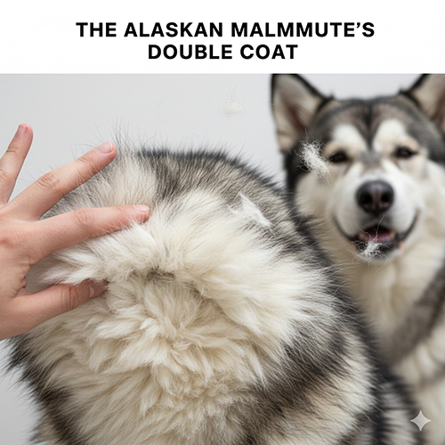 Bộ lông kép của chó Alaska Malamute gồm lông tơ bên trong và lông bảo vệ bên ngoài