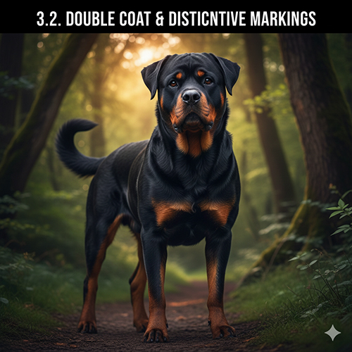 Bộ lông kép và màu lông đặc trưng của chó Rottweiler