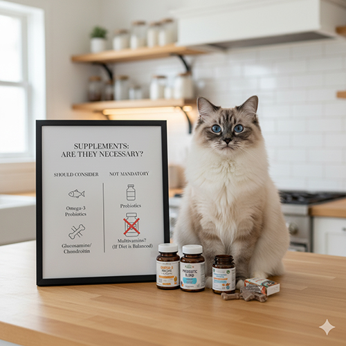 Các loại bổ sung nên và không nên cho mèo Ragdoll như omega-3, probiotic, glucosamine