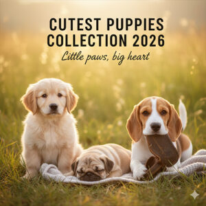 Hình ảnh chó con dễ thương nằm trên bãi cỏ, gương mặt ngây thơ và đáng yêu