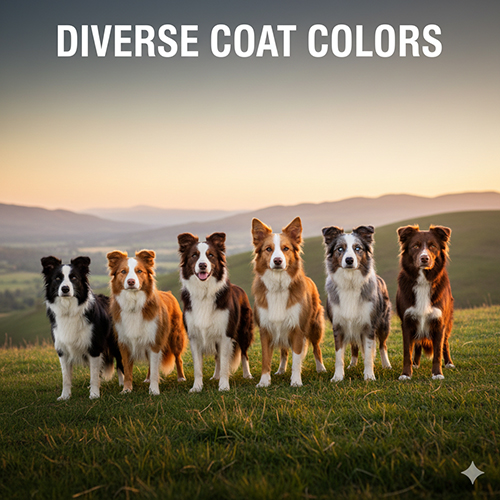 Các màu lông phổ biến và hiếm của chó Border Collie như đen trắng, đỏ trắng, tam thể, blue merle