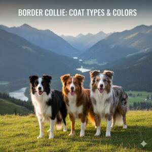 Các kiểu lông và màu lông phổ biến của chó Border Collie như lông ngắn, lông dài, blue merle, đen trắng, nâu đỏ