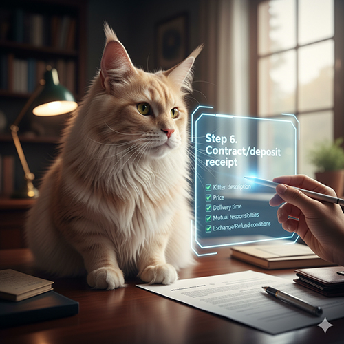 Ảnh minh họa bước 6 khi mua mèo Maine Coon: lập hợp đồng hoặc biên nhận đặt cọc với thông tin mô tả bé, giá và điều kiện đổi/hoàn.