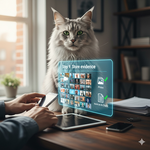 Ảnh minh họa bước 9 khi mua mèo Maine Coon: lưu trữ video, ảnh, hóa đơn và đoạn chat làm bằng chứng.