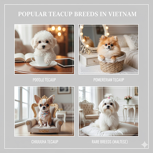 Các giống chó Teacup phổ biến tại Việt Nam như Poodle Phốc Sóc Chihuahua