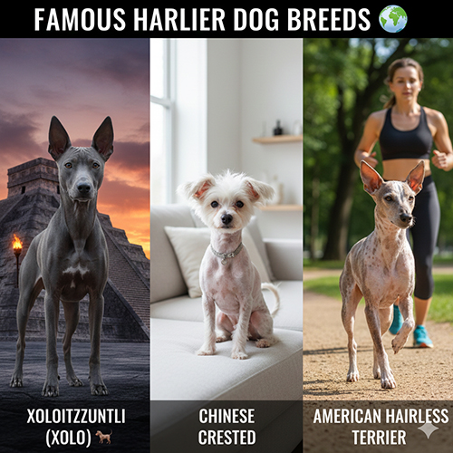 Các giống chó không lông nổi tiếng gồm Xoloitzcuintli, Chinese Crested và American Hairless Terrier