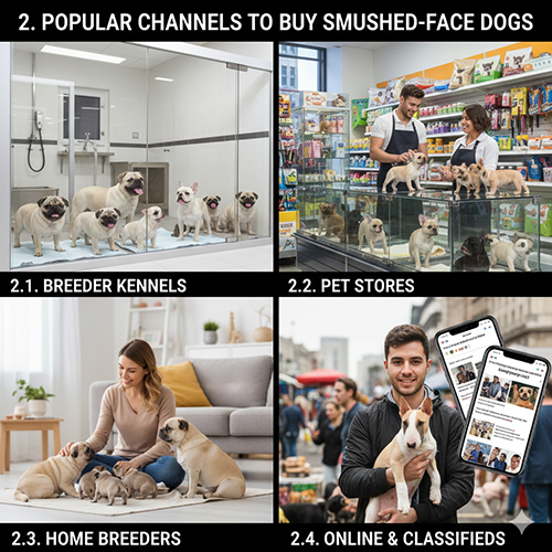 Các kênh mua bán chó mặt xệ phổ biến gồm trại chó shop thú cưng người nuôi nhà và rao vặt