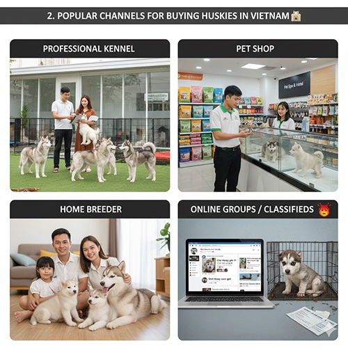 cac kenh pho bien de mua cho Husky tai Viet Nam voi uu va nhuoc diem