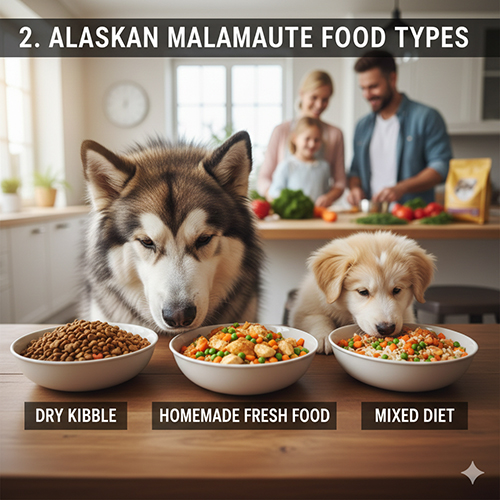 Các loại thức ăn cho chó Alaska gồm hạt khô, đồ tươi tự nấu và chế độ ăn kết hợp