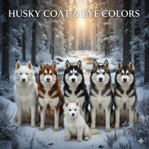 Các màu lông chó Husky phổ biến gồm trắng tuyết, nâu đỏ, đen trắng, xám và Husky mắt 2 màu