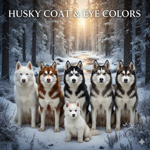 Các màu lông chó Husky phổ biến gồm trắng tuyết, nâu đỏ, đen trắng, xám và Husky mắt 2 màu