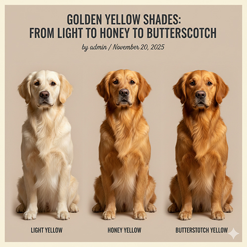 Ba chú chó Golden Retriever với ba sắc độ vàng: vàng nhạt, vàng mật ong và vàng bò/vàng cháy ngồi cạnh nhau trên phông nền trung tính