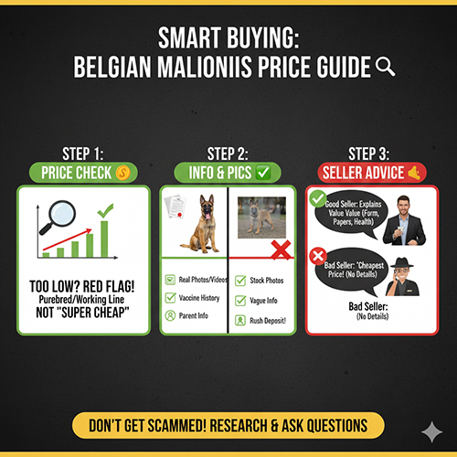 Ảnh hướng dẫn đọc tin rao giá chó Béc Bỉ Malinois để tránh bị hớ: kiểm tra giá, xem thông tin – hình ảnh, đánh giá người bán