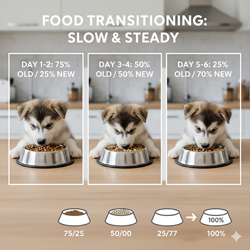 huong dan doi thuc an cho cho alaska con tranh roi loan tieu hoa