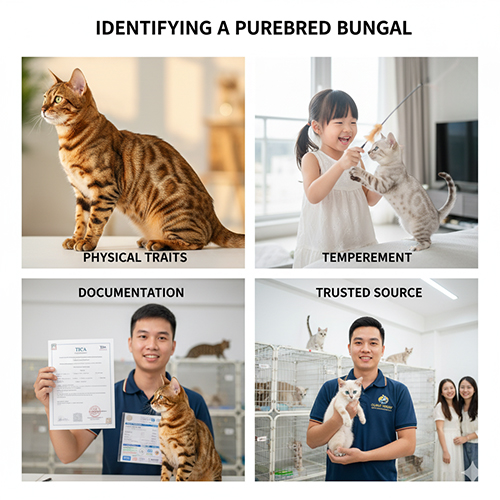 Cách nhận biết mèo Bengal thuần chủng dựa trên đặc điểm ngoại hình, tính cách, giấy tờ phả hệ và nguồn trại uy tín