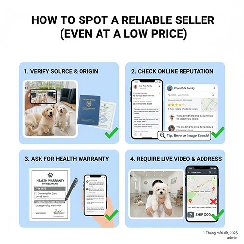 Hình hướng dẫn cách nhận biết người bán chó con uy tín dù giá thấp