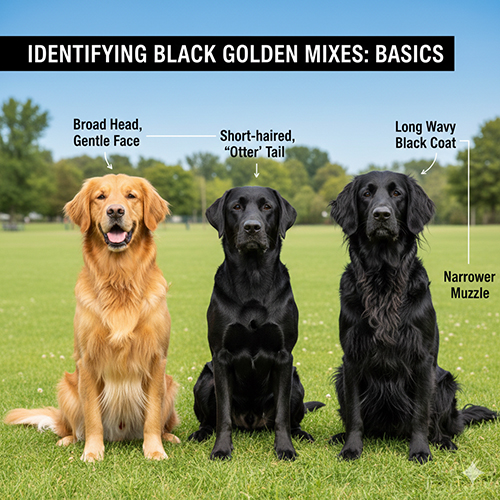 Cách nhận diện chó Golden màu đen cơ bản – phân biệt Golden thuần, Labrador và Flat-coated