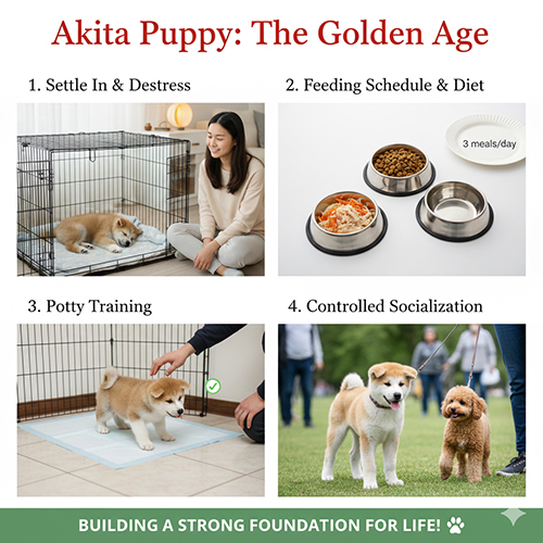 Cách nuôi chó Akita con 2–6 tháng tuổi