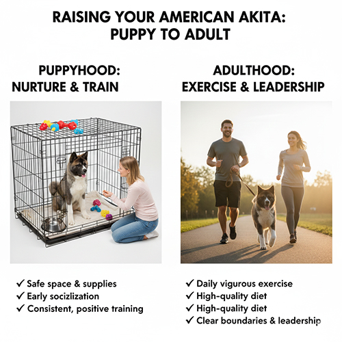 Hướng dẫn nuôi Akita Mỹ từ chó con cần huấn luyện – xã hội hóa đến chó trưởng thành cần vận động và kỷ luật