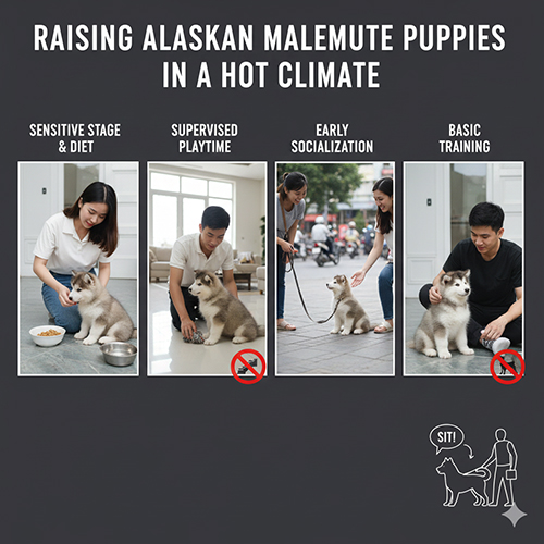 Cách nuôi chó Alaska con từ 2 đến 6 tháng tuổi trong khí hậu nóng Việt Nam