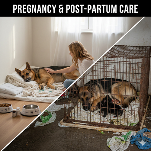 Chó Becgie cái mang thai và sau sinh được chăm sóc trong không gian yên tĩnh, sạch sẽ