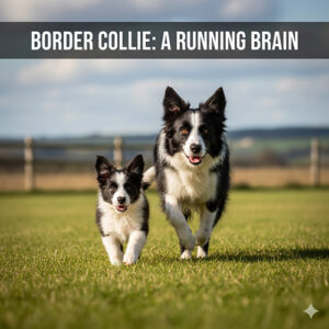 chó border collie trưởng thành và chó border collie con chạy trên bãi cỏ minh họa cách nuôi border collie đúng cách