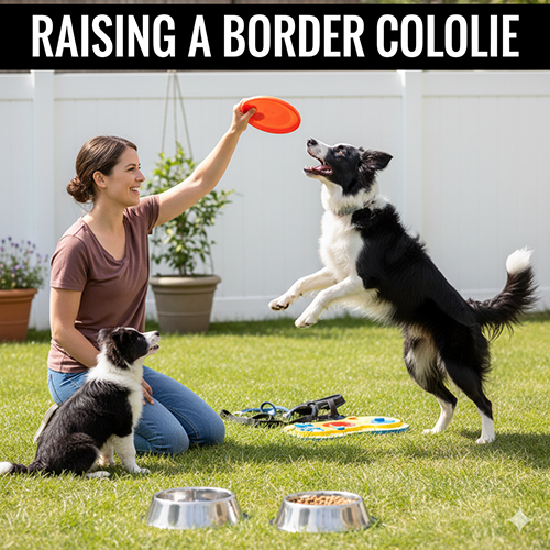 huấn luyện chó border collie chơi đĩa bay trong sân vườn minh họa cách nuôi border collie đúng cách mỗi ngày