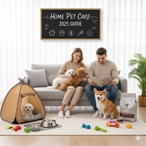 Gia đình nuôi chó cảnh trong nhà với lịch chăm sóc hằng ngày và không gian sinh hoạt gọn gàng