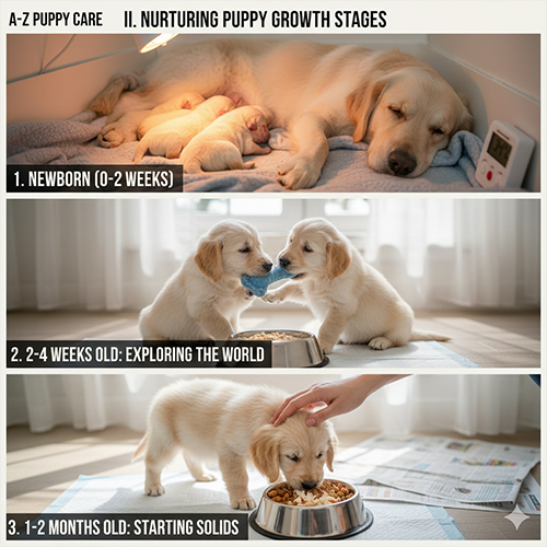 các giai đoạn phát triển của chó con từ sơ sinh đến 2 tháng tuổi